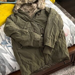 Olive Green Fur-Lined Women's Parka like jacket.